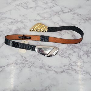 Alexis Kirk Belt Vintage Silver and Gold Oversized Buckle Snakeskin Strap